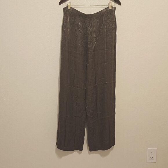 CP Shades Floral Brocade Jacquard Elastic Waist Wide Leg Pant Mocha Brown small - Picture 1 of 11